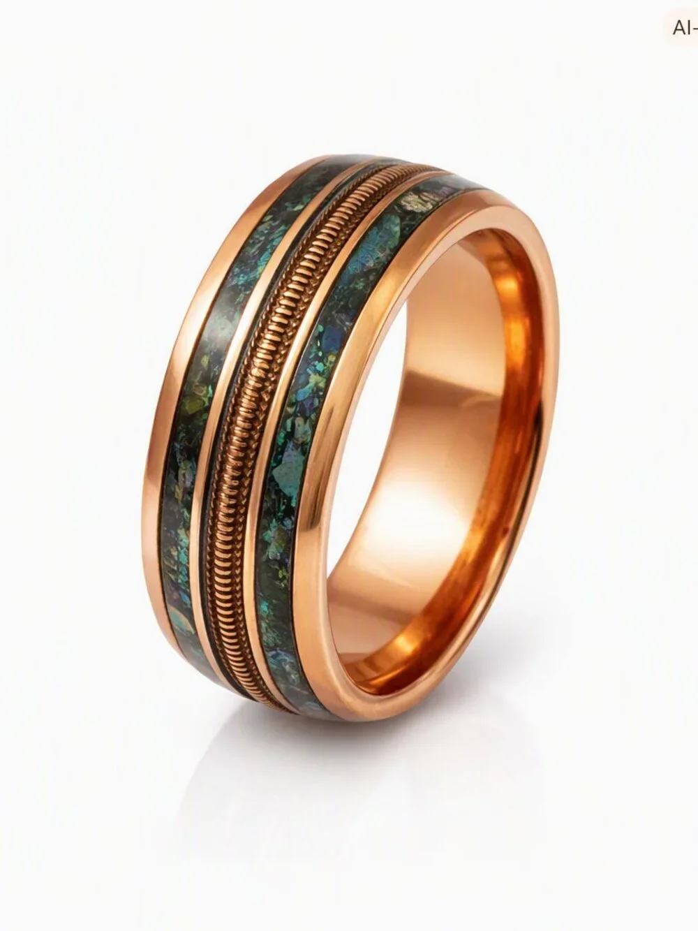 Size 11 Rose Gold Stainless Steel Wedding Band – Iridescent Inlay